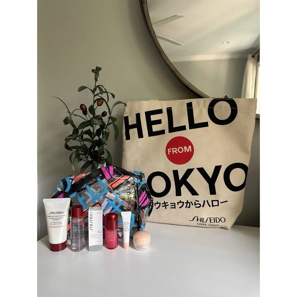 Rare Shiseido Hello From Tokyo Canvas Tote Bag + Travel Skincare Bundle Set Kit